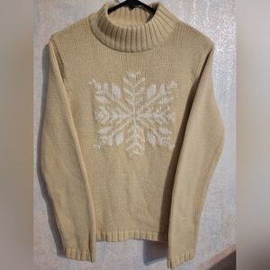 Sag Harbor Cream Turtleneck Sweater with Snowflake Sz Petite Sm.